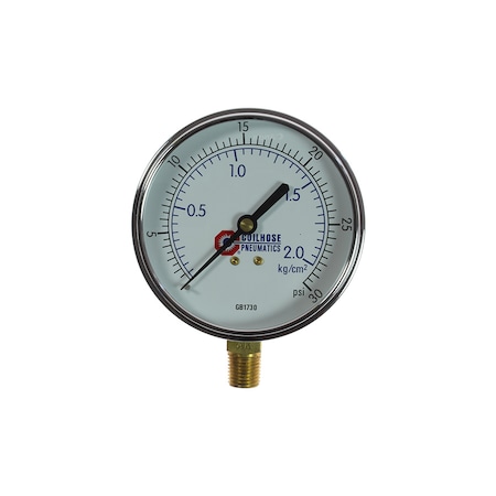 Coilhose Pneumatics 3 1/2" Chrome Dial Gauge 1/4" Bottom Mount 0-30 PSI GB1730